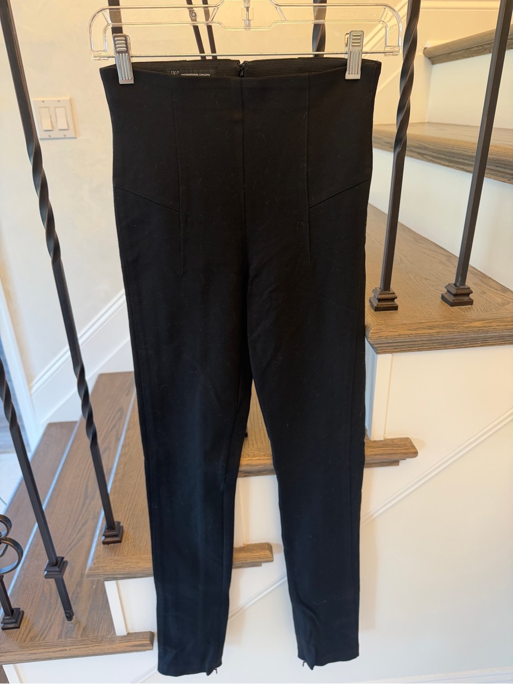 1: INC High Waist Ankle Zip Ponte Pants Black Seamed Leggings Hook Eye Closure 0